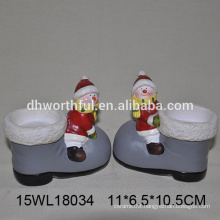 wholesale ceramic candle holder in snowman shape for christmas decoration